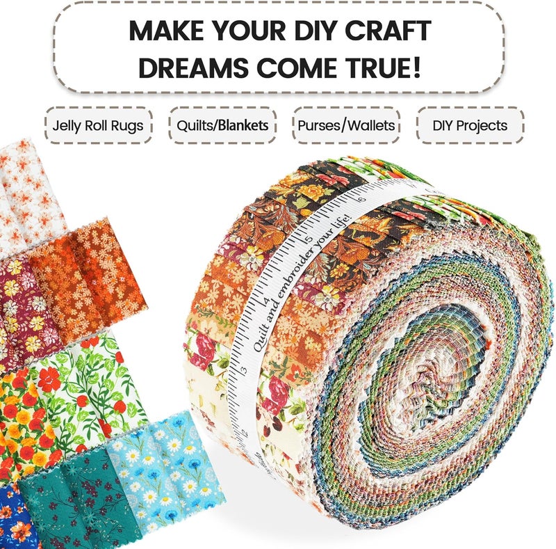 craftido -18 Options-100% Cotton Jelly Roll Fabric Precut Strips for Quilting, Crafting, and Sewing, 40 Strips 2.5" x 44" Assorted Bundles for Rug, Quilt Project, DIY Craft and Home Decor-Retro Style - Image 5